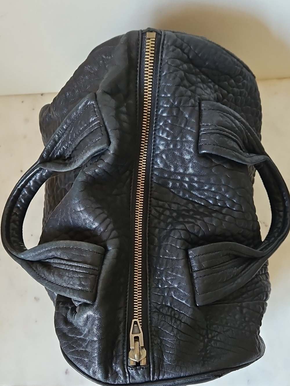 ALEXANDER WANG: Vintage  Black Textured Leather Rocco Bag - Picture 6 of 12